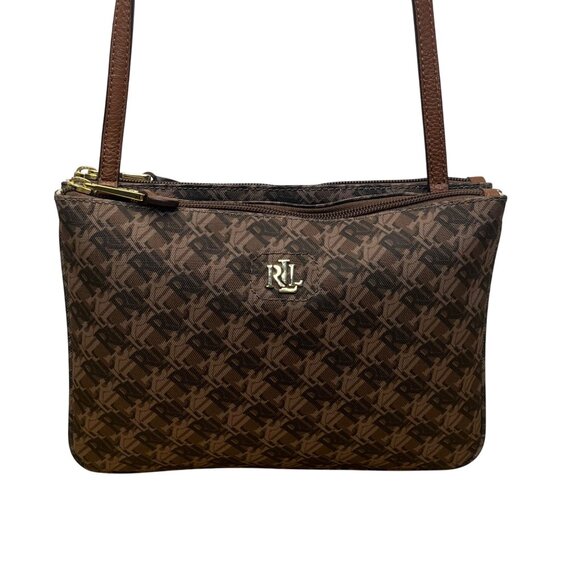 Polo Ralph Lauren Women’s Brown Faux Leather With RLL Monogram Crossbody Bag - Picture 2 of 13